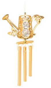 24k Gold Plated Watering Can Wind Chimes w/Clear Swarovski Element Crystal