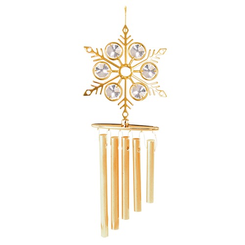24k Gold Plated Large Snowflake Wind Chimes w/Clear Swarovski Element Crystal