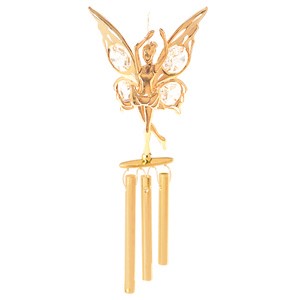 24k Gold Plated Dancing Fairy Wind Chimes w/Clear Swarovski Element Crystal