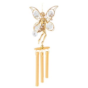 24k Gold Plated Fairy w/Cross Wind Chimes w/Clear Swarovski Element Crystal