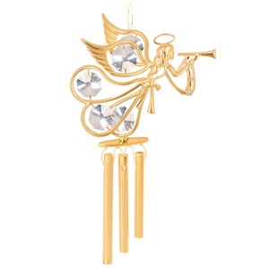 24k Gold Plated Angel w/Trumpet Wind Chimes w/Clear Swarovski Element Crystal
