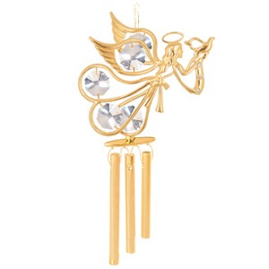 24k Gold Plated Angel w/Dove Wind Chimes w/Clear Swarovski Element Crystal