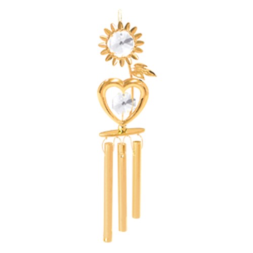 24k Gold Plated Sunflower/Heart Wind Chimes w/Clear Swarovski Element Crystal