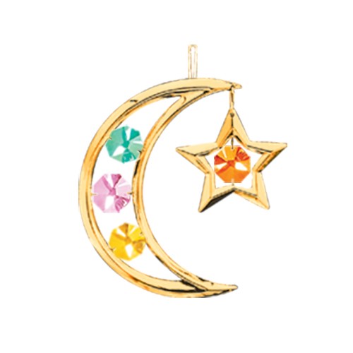 24k Gold Plated Moon and Star Ornament  w/Mixed Swarovski Element Crystal