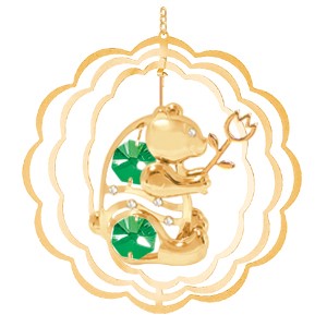Gold Plated Bear w/ Tulip in Circle Ornament/Colors  Swarovski Element Crystal