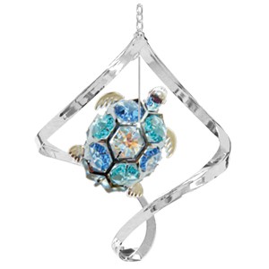 Chrome Plated Sea Turtle in Spiral Ornament w/Mixed Swarovski Element Crystal