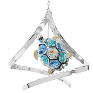 Chrome Sea Turtle in Propelling Spiral Ornament Mixed Swarovski Element Crystal