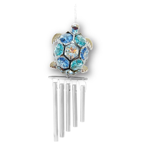 Chrome Plated Sea Turtle Wind Chimes w/Mixed Swarovski Element Crystal