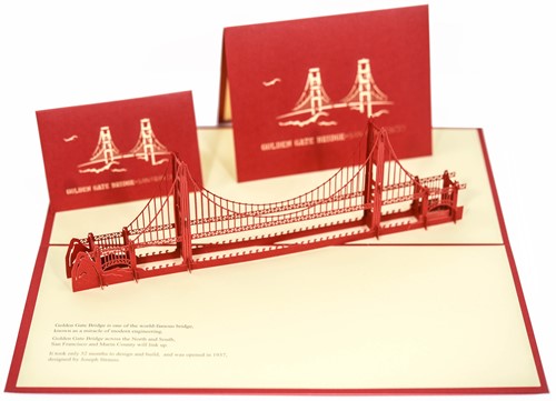 San Francisco  Laser-Cut Golden Gate Bridge 3D Pop Up Card & Envelope