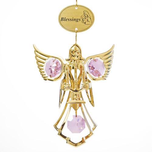 24K Gold Plated Angel/Candles W/Blessings Ornament/ Swarovski | Mascot USA