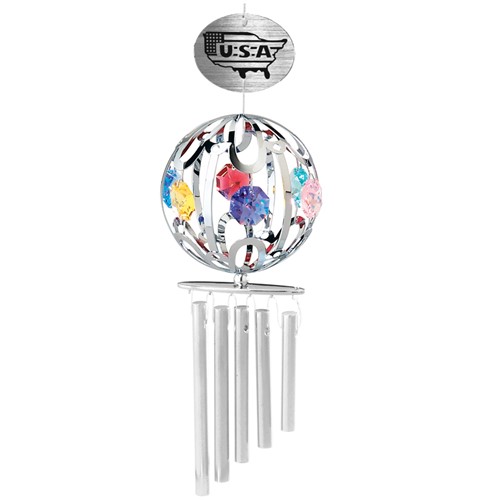 Chrome Crystal Ball Wind Chimes w/ "USA" w/Swarovski Element Crystal (10 Colors)