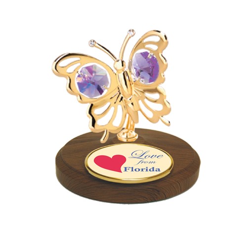 Gold Butterfly Figurine w/ Logo "Love from Florida" Swarovski Crystals(9 Colors)