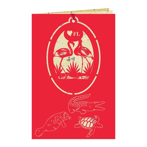 Greeting Card With Ornaments &  Xuan Paper Insert - Flamingo