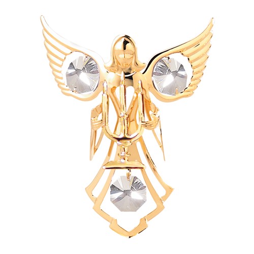 24k Gold Plated Angel w/Candles Magnet w/Clear Swarovski Element Crystal