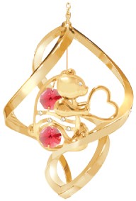 Gold Plated Bear W/Heart Spiral Ornament W/Swarovski | Mascot USA