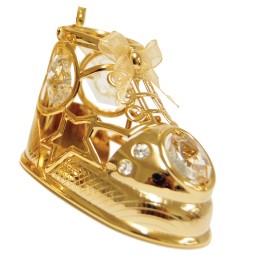 24K Gold Plated Single Baby Shoe Ornament W/Clear Swarovski | Mascot USA