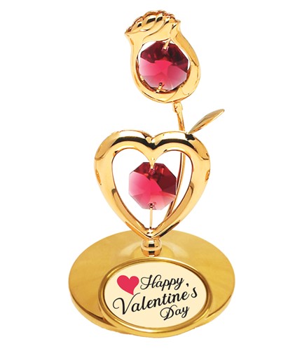 Gold Rose/Heart On Stand W/"Happy Valentine'S Day" Swarovski | Mascot USA
