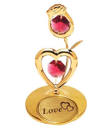 Gold Rose/Heart On Stand W/Logo"Love" W/ Swarovski | Mascot USA