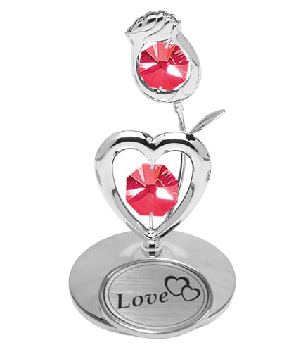 Chrome Rose/Heart On Stand W/Logo"Love" W/ Swarovski | Mascot USA
