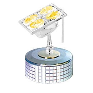 Chrome Plated Graduation Cap Mirror Music Box W/Swarovski | Mascot USA