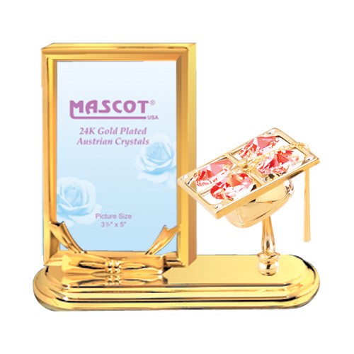 Gold Graduation Cap Rectangular Picture Frame w/ Swarovski | Mascot USA