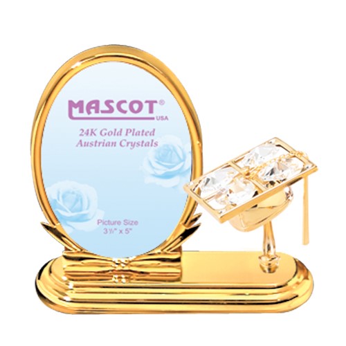 24K Gold Graduation Cap Oval Picture Frame W/ Clear Swarovski | Mascot USA