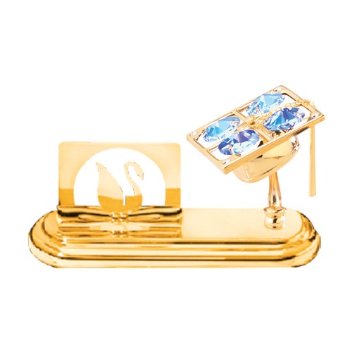 Gold Plated Graduation Cap Card Holder w/Swarovski  | Mascot USA