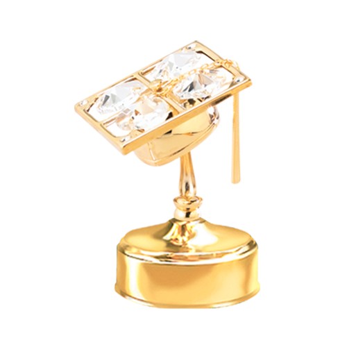 24K Gold Plated Graduation Cap Music Box W/Clear Swarovski | Mascot USA