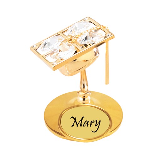 Gold Plated Graduation Cap On Stand/Name Logo W/ Swarovski | Mascot USA