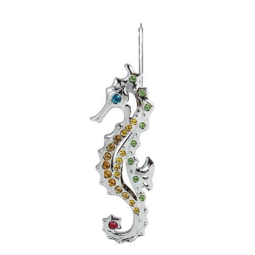 Chrome Plated Seahorse Ornament w/ Mixed Swarovski Crystals
