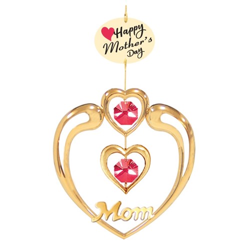 Gold Small Crystal In Heart W/ Mom Sign Ornament W/ Swarovski | Mascot USA