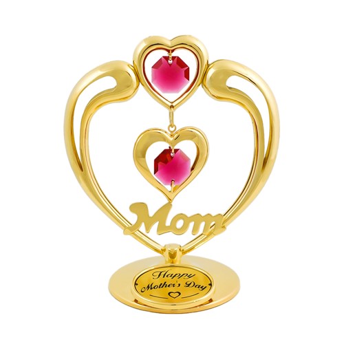 Gold Heart W/ Mom Sign Ornament W/ Swarovski | Mascot USA