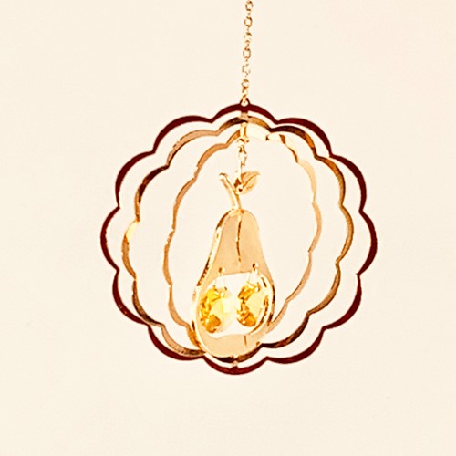 MASCOTUSA Gold Plated Pear in Circle Ornament Made with Crystals From Swarovski