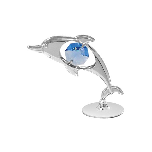 Gold Plated Dolphin on Stand w/ Swarovski Crystal (9 Colors)