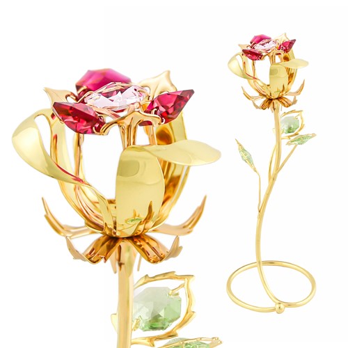 24k Gold Plated Rose Bud S-shaped Stand w/ Swarovski | Mascot USA