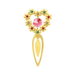 24k Gold Plated Blooming Metal Bookmark w/ Red Swarovski Element Crystal
