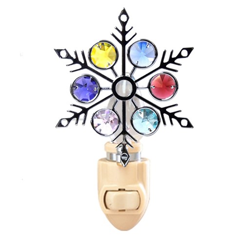 CHROME PLATED LARGE SNOWFLAKE NIGHT LIGHT W/MIXED SWAROVSKI ELEMENT CRYSTAL
