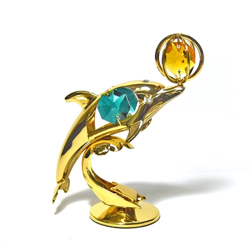 24K GOLD PLATED DOLPHIN W/ SWAROVSKI CRYSTAL | Mascot USA