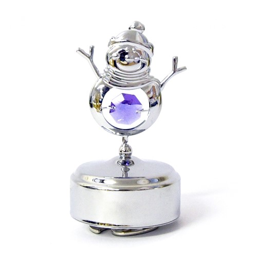 Chrome Plated Snowman Music Box w/ Swarovski Crystal