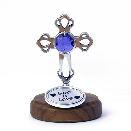 Chrome Plated Cross "God Is Love" W/Crystal Desk Standing | Mascot USA