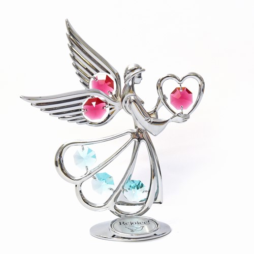 Chrome Plated Angel W/Heart "Rejoice" Desk Standing | Mascot USA