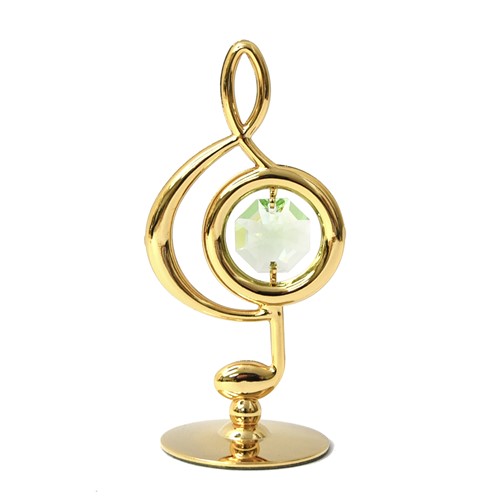 24K GOLD PLATED LARGE TREBLE CLEF ON STAND W/COLOR SWAROVSKI ELEMENT CRYSTAL