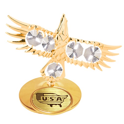 24K Gold Eagle On Stand W/ "Usa" Sign And Swarovski (Blue/Gold) | Mascot USA