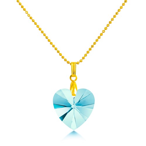 March Birthstone Swarovski Crystal Heart Pendant Necklace with Gift Box