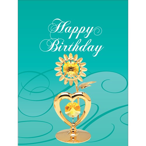 Happy Birthday Card and Sunflower wtih Gold Swarovski Crystal | Mascot USA