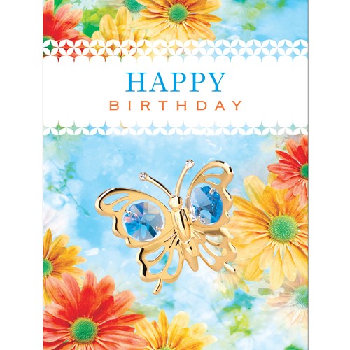 Happy Birthday Card and Butterfly with Blue Swarovski Crystal| Mascot USA