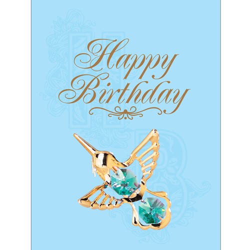 Happy Birthday Card and Hummingbird w/ Green Swarovski Crystal| Mascot USA