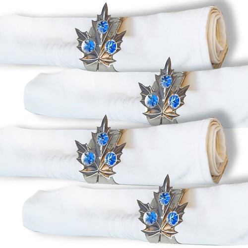 Chrome Plated Napkin Holder with Maple Leaf w/ Blue Swarovski Crystal | Mascot USA