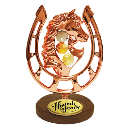 Rose Gold Horseshoe/Horse Head Desktop Figure w/"Thank You" w/Swarovski Crystal | Mascot USA