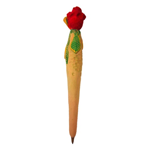 One Of A Kind Large Red Rose Hand Carved Wood Pens